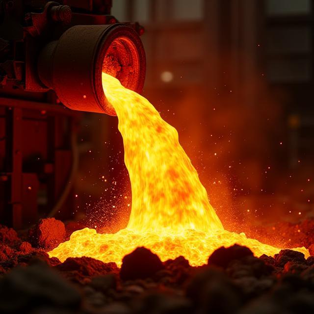 Molten recycled steel being poured